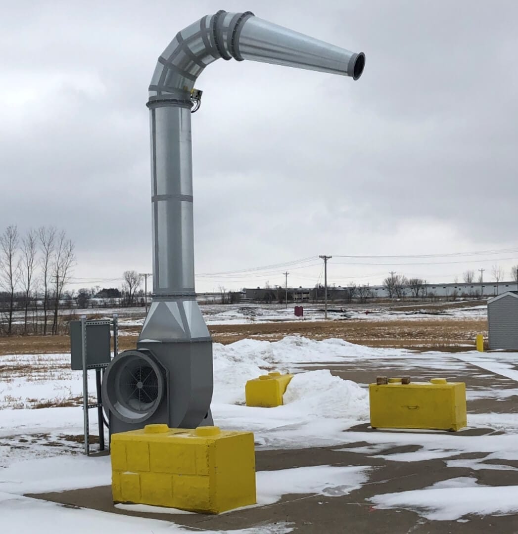 Fleet Blast snow removal unit installed at a snowy fleet yard